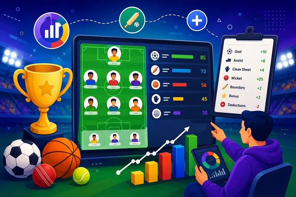 Fantasy sports analytics dashboard displaying player statistics, advanced performance metrics, comparison charts, and data visualization for smarter fantasy team selection.